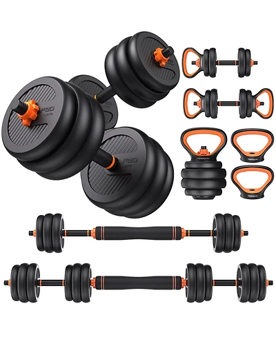 Fed Fitness Adjustable Dumbbells, 20LB (10 Lb Pair) Weight Set with Connector, (Barbell, Kettlebells, Push up Stand, Weight Plate)