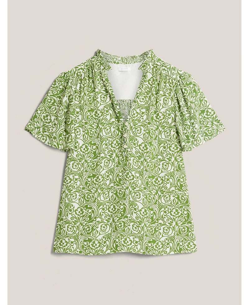Hobbs London Tania Short Sleeve V-Neck Printed Blouse