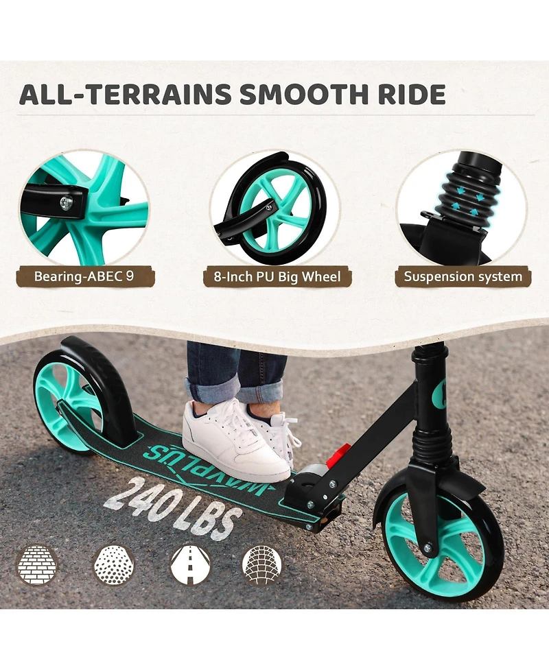 Fed Fitness Foldable Kick Scooter for Teens, 4-Level Adjustable Height, ABEC9 Bearing, 240LBS Capacity, Suitable for Ages 6+