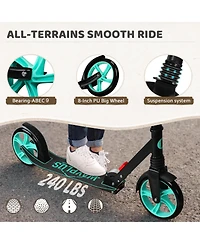 Fed Fitness Foldable Kick Scooter for Teens, 4-Level Adjustable Height, ABEC9 Bearing, 240LBS Capacity, Suitable for Ages 6+