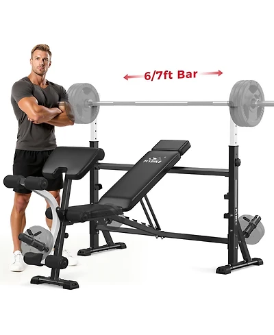 Fed Fitness Olympic Adjustable Weight Bench, 47IN Rack Width with Bench Press Rack, Multi-Functional Workout Equipment