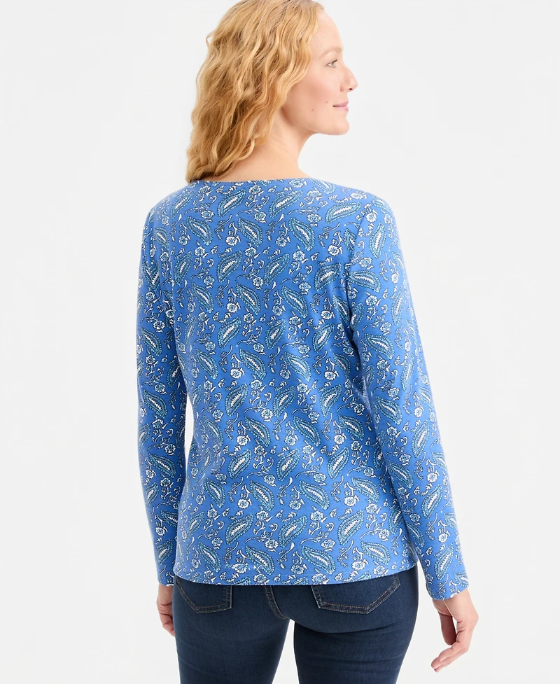 Style & Co Women's Printed Long-Sleeve Scoop-Neck Top, Macy's Exclusive