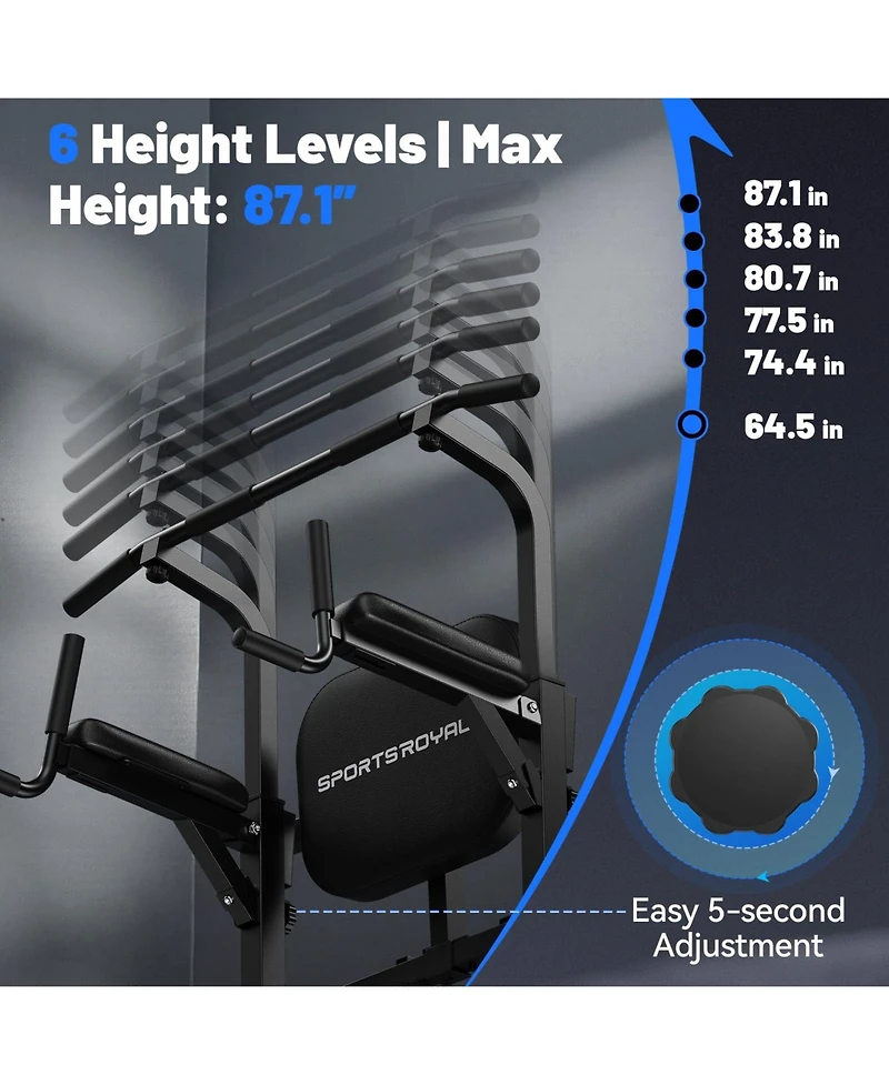 Fed Fitness 440LBS Assisted Pull Up Power Tower, Adjustable Resistance Dip Station with 2-in-1 Backrest, Multi-Function Strength Training Equipment