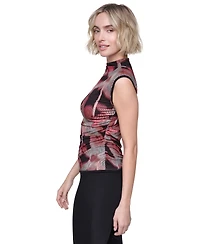 Dkny Women's Ruched Sleeveless Mock Neck Top