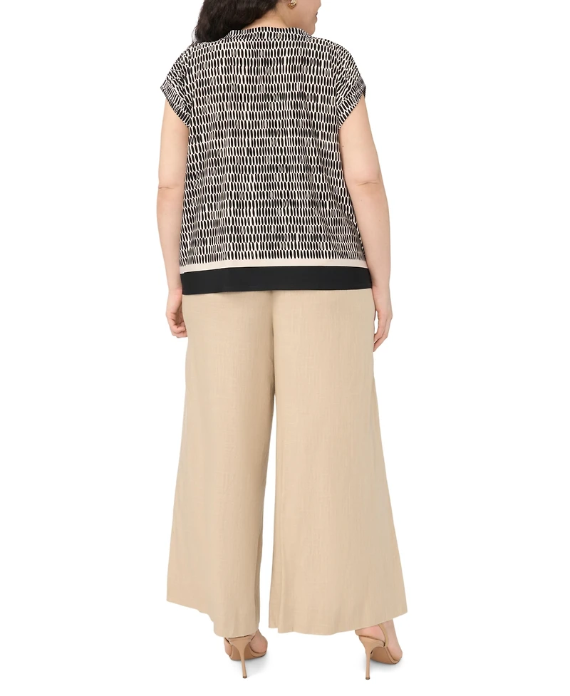 Vince Camuto Plus V-Neck Front Placket Short-Sleeve Blouse