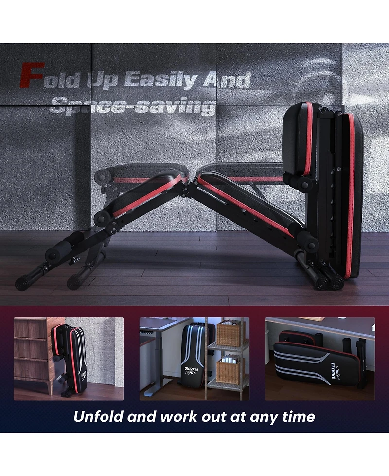 Fed Fitness Foldable Weight Bench with 2 Resistance Bands, 8 Backrests Fast Adjustable Fid for Home Gym Full Body Workout