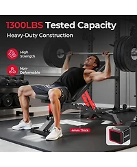 Fed Fitness 1300LBS Commercial Grade Weight Bench, Adjustable Flat Incline Workout Bench with 34'' Extra-Long Backrest and Easy-Roll Wheels