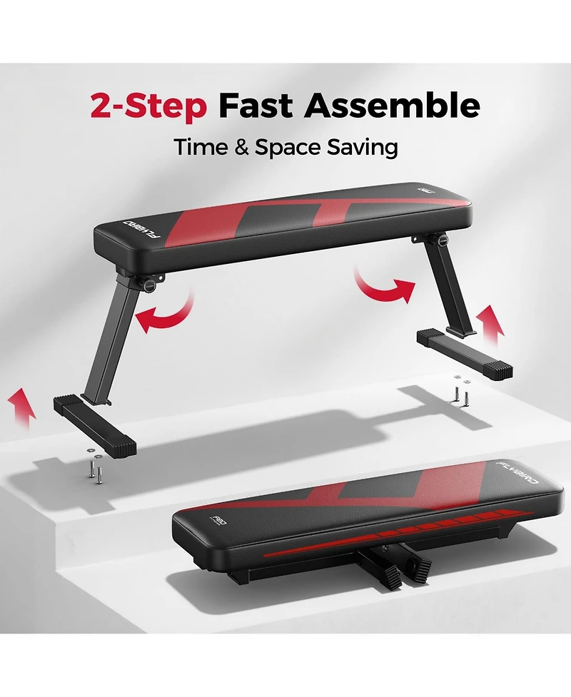 Fed Fitness Foldable Flat Weight Bench For Home Gym, Sturdy Strength Training Workout Bench