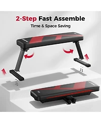 Fed Fitness Foldable Flat Weight Bench For Home Gym, Sturdy Strength Training Workout Bench