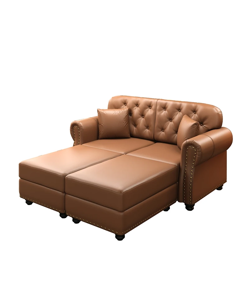 Streamdale Furniture Faux Leather Chesterfield Sofa with Nailhead Trim and 2 Pillows
