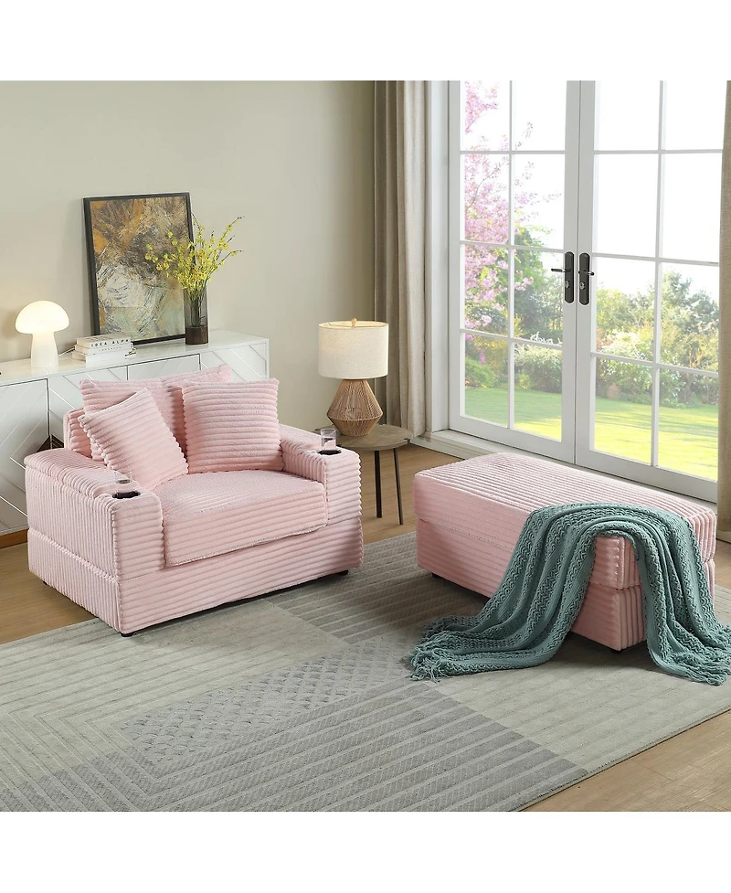 Streamdale Furniture Comfy Deep-Seat Sofa with Ottoman and 2 Toss Pillows
