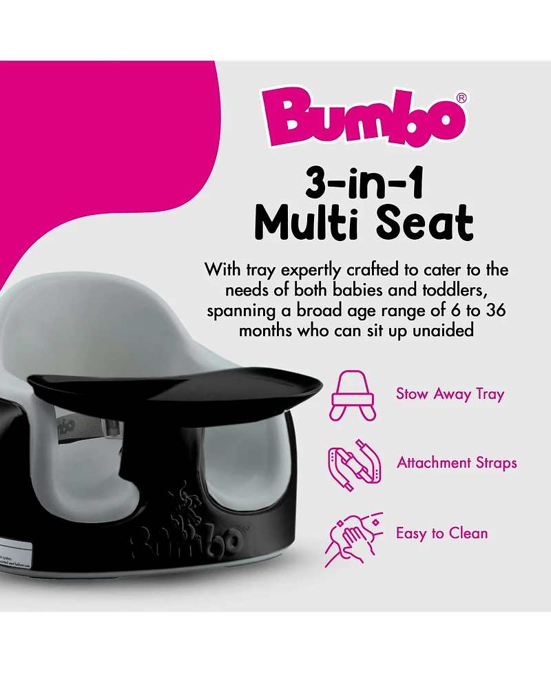 Bumbo Toddler Multi Seat 3-in-1 Booster High Chair and Tray, Black/Cool Grey