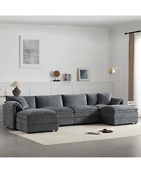 Streamdale Furniture Chenille U-Shaped Modular Sectional Sofa with Movable Ottoman