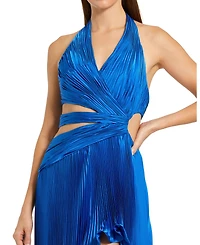 Mac Duggal Women's Halter Neck Pleated Charmeuse Cut Out Gown