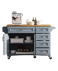 Streamdale Furniture Drop Leaf Kitchen Island with Storage, Spice Rack, and Wheels