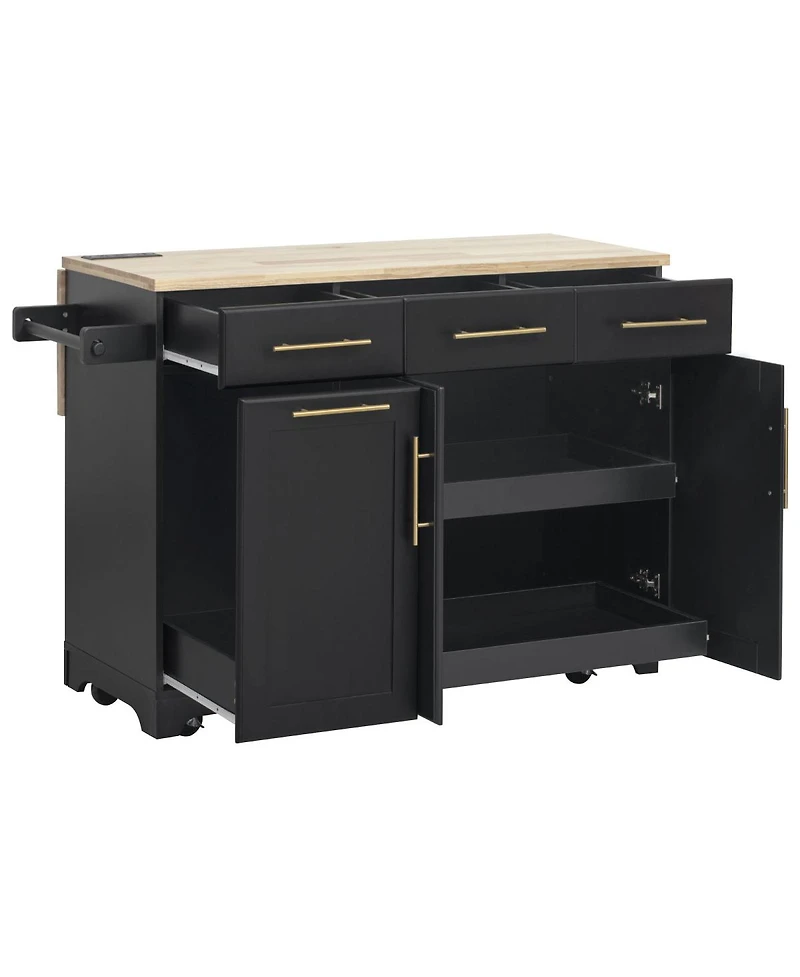 Streamdale Furniture 59.3inch Rolling Kitchen Island with Drop Leaf, Storage, and Power Outlet