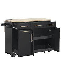 Streamdale Furniture 59.3inch Rolling Kitchen Island with Drop Leaf, Storage, and Power Outlet