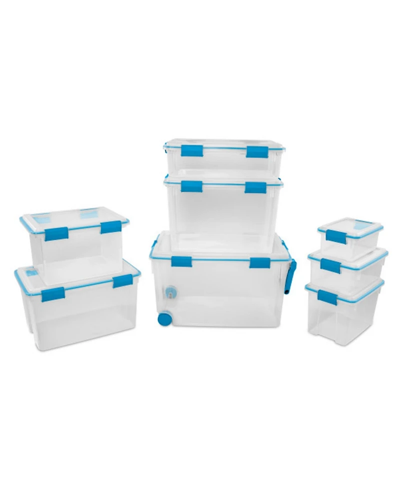 Sterilite 80-Qt Clear Plastic Stackable Storage Bin w/ Gasket Latch Lid, 8 Pack