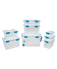 Sterilite 80-Qt Clear Plastic Stackable Storage Bin w/ Gasket Latch Lid, 8 Pack