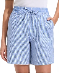 Lands' End Women's Seersucker High Rise Pull On 7" Shorts