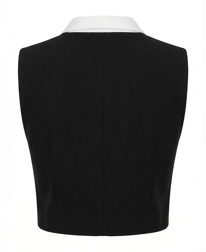 Modenaire Women's Contrast Bow Tie Neck Cropped Top