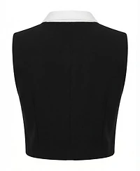 Modenaire Women's Contrast Bow Tie Neck Cropped Top