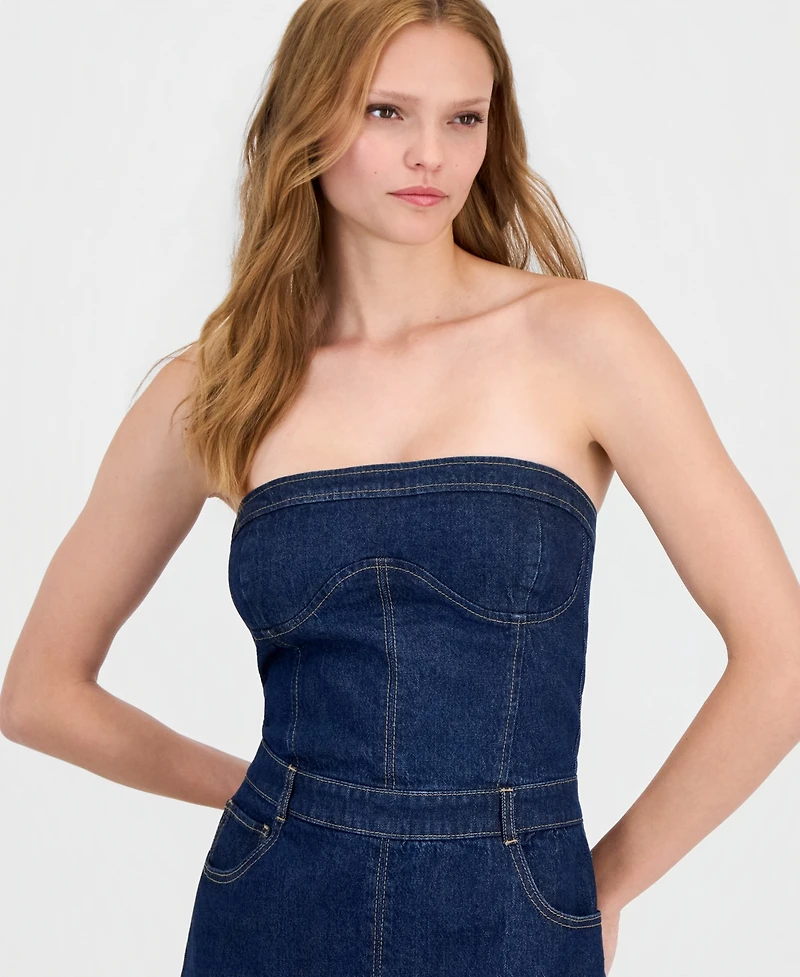 Bar Iii Women's Denim Corset Midi Dress, Macy's Exclusive