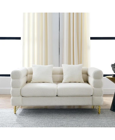 Streamdale Furniture 60" Oversized 2-Seater Teddy Fabric Sectional Sofa with 2 Pillows