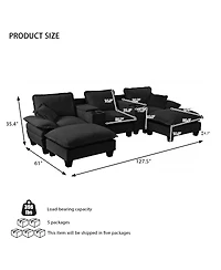 Streamdale Furniture Modular U-Shape Cloud Couch with Storage, Usb, 2 Ottomans and 2 Pillows