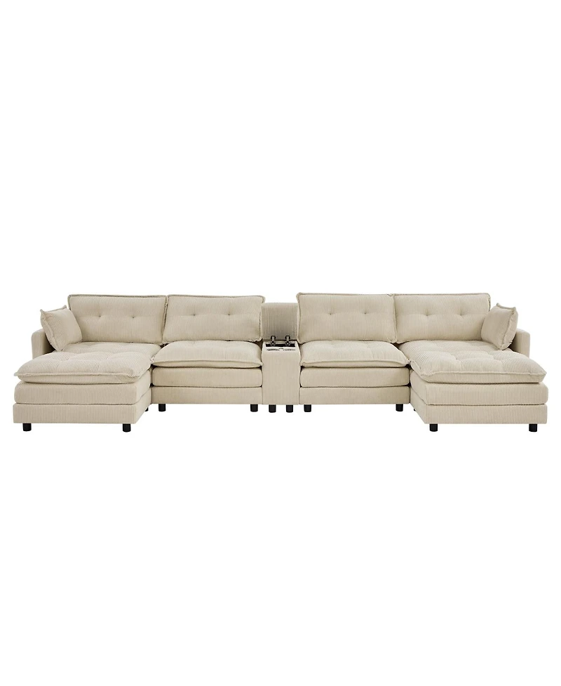 Streamdale Furniture 154" Modular U-Shaped Corduroy Sectional Sofa with Ottomans and Usb