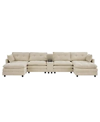 Streamdale Furniture 154" Modular U-Shaped Corduroy Sectional Sofa with Ottomans and Usb