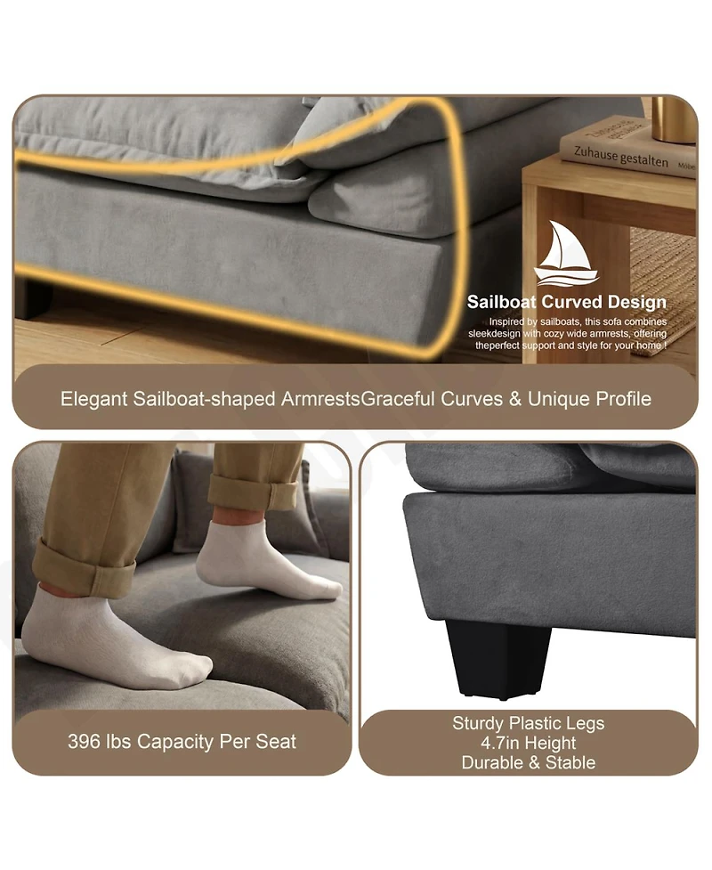 Streamdale Furniture Modular L-Shape Cloud Sofa with Ottoman and Pillows