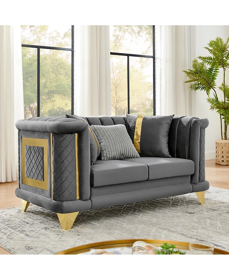 Streamdale Furniture 2 pieces Luxury Velvet Sofa Set with Gold Trim, 3-Seater and Loveseat