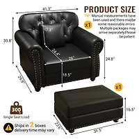 Streamdale Furniture 41.3" Faux Leather Chesterfield Sofa with Nailhead Trim and Pillows