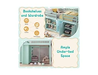 Slickblue Kids Twin Loft Bed with Led Lights and Durable Wooden Frame for Small Spaces