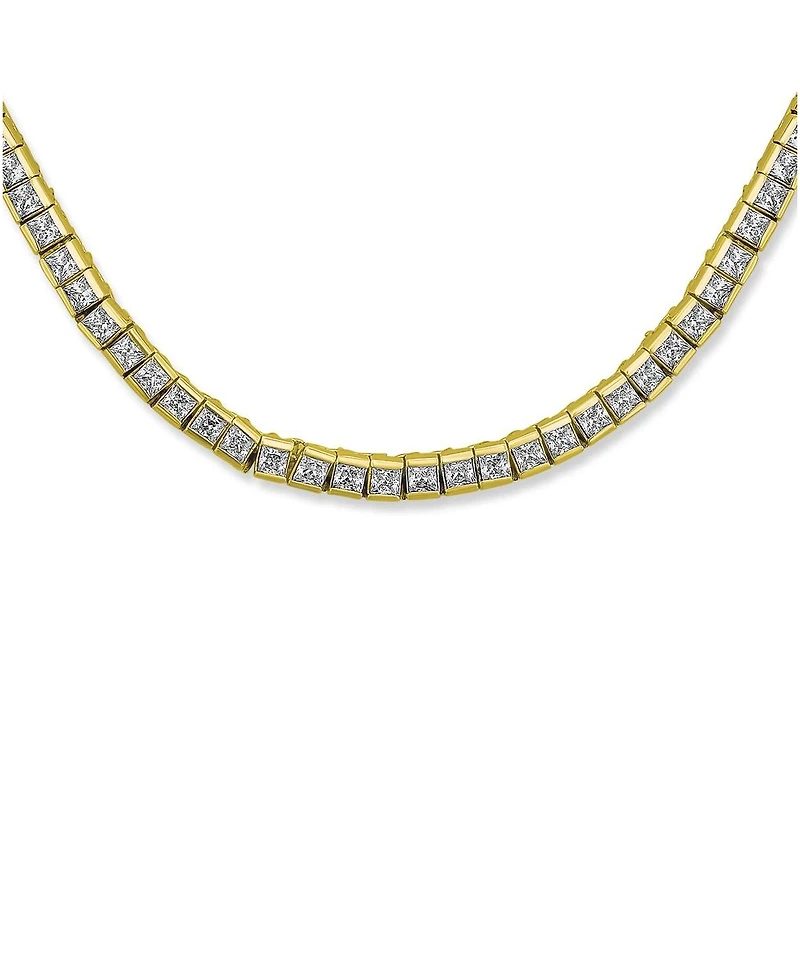 Bling Jewelry Cocktail Cubic Zirconia Princess Cut Channel Set Statement Tennis Necklace