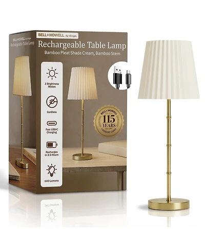Bell + Howell Bamboo Stem Pleat Shade Rechargeable Touch Control Led Dimmable Cordless Table Lamp