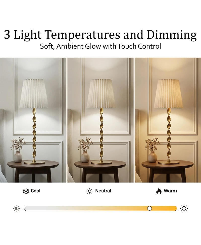 Bell + Howell Twisted Stem Pleated Shade Rechargeable Touch Control Led Dimmable Cordless Table Lamp