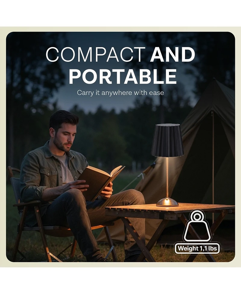 Bell + Howell Rechargeable Solar Wide Pleated Design Portable Indoor Outdoor Led Dimmable Modes Table Lamp
