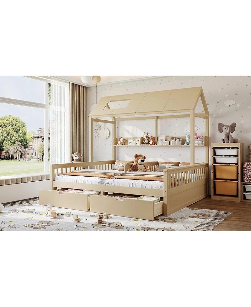 Streamdale Furniture House Platform Bed with Storage Shelves and Drawers