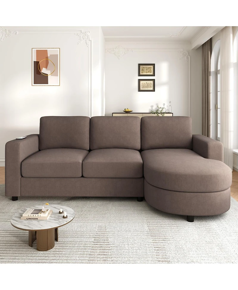 Streamdale Furniture Modern 84.6" L-Shaped Sectional Sofa with Curved Chaise and Usb Ports