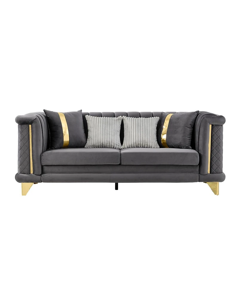 Streamdale Furniture 89" Velvet 3-Seater Luxury Sofa with Gold Trim and Tufted Texture