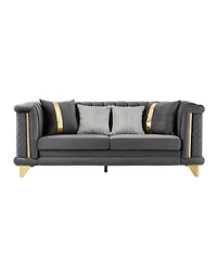 Streamdale Furniture 89" Velvet 3-Seater Luxury Sofa with Gold Trim and Tufted Texture