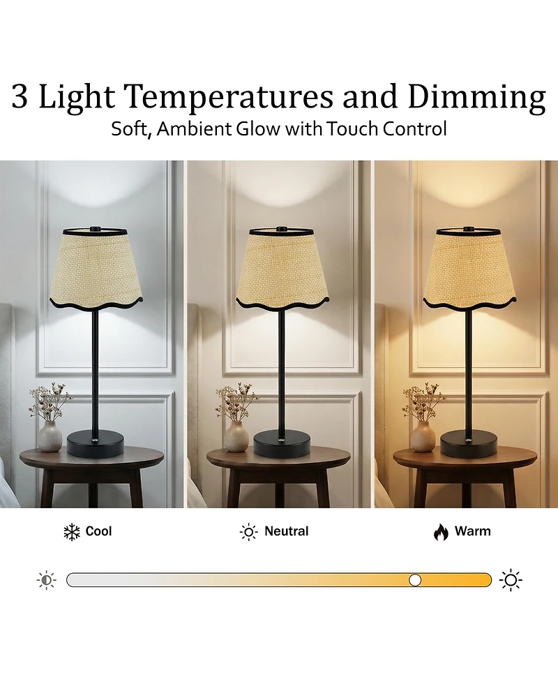 Bell + Howell Raffia Scallop Shade Plain Stem Rechargeable Touch Control Led Dimmable Cordless Table Lamp