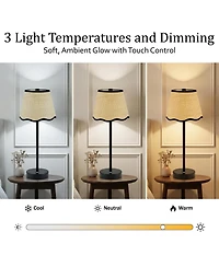 Bell + Howell Raffia Scallop Shade Plain Stem Rechargeable Touch Control Led Dimmable Cordless Table Lamp