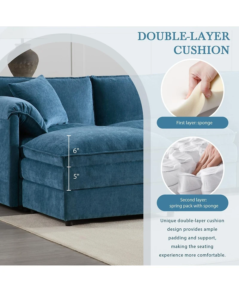Streamdale Furniture 136" Chenille U-Shaped Modular Sectional Sofa with Movable Ottoman