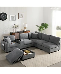 Streamdale Furniture 139'' U-Shaped Modular Corduroy Sectional Sofa with Storage and Usb Charger