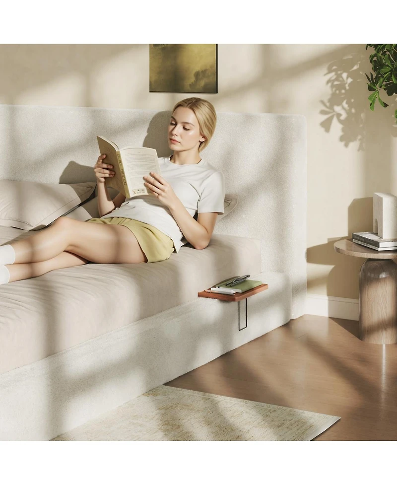 Streamdale Furniture Bed Frame with Sliding Side Table and Upholstered Cushion