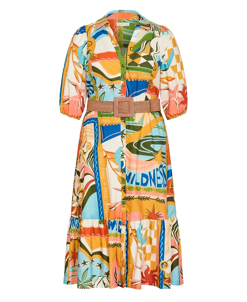 City Chic Women's Wild Soul Print Shirt Dress