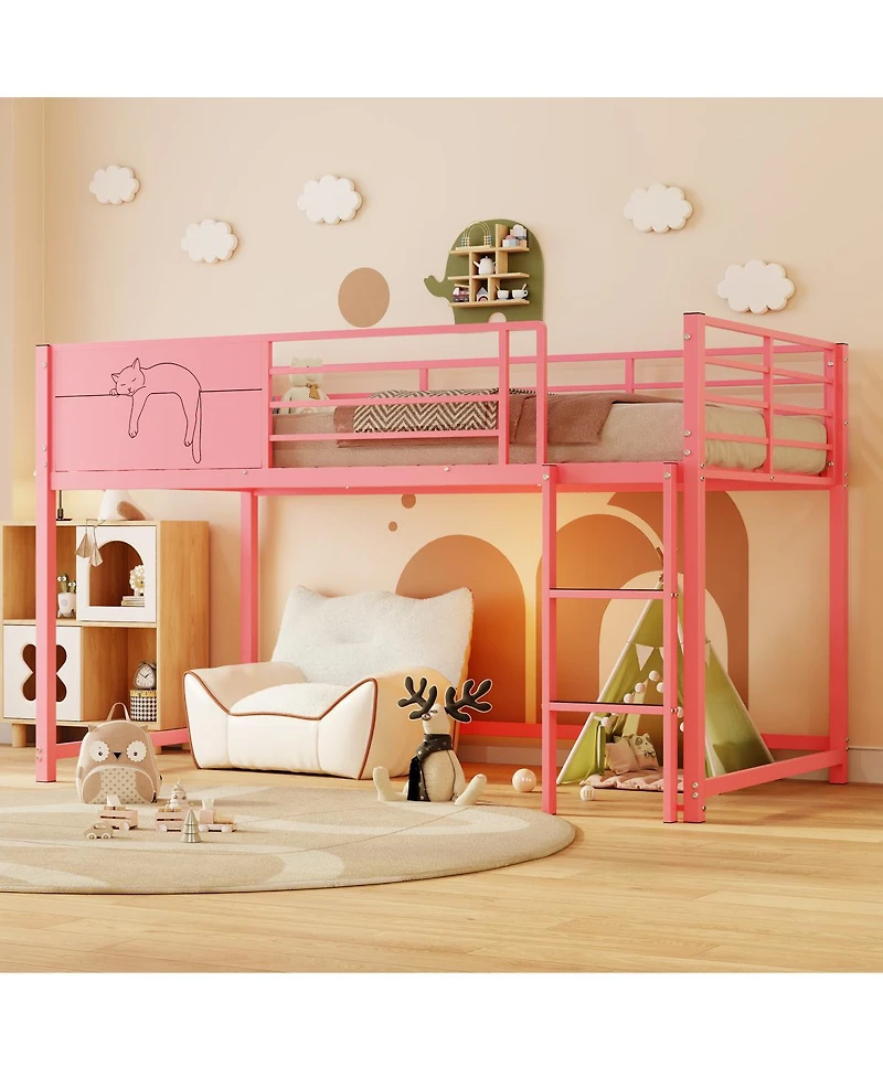 Streamdale Furniture Metal House Bed with Guardrail and Caddy